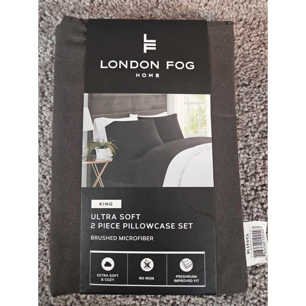 London Fog Home Ultra Soft Black 2 Pc King Size Pillow Cases. New